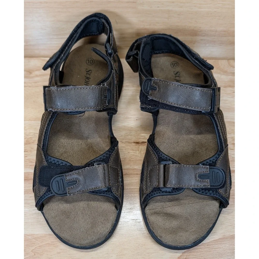 St Johns Bay Mens Brown Sport Hiking Sandals 016-6203 Size 10M‎ Hook Loop Straps